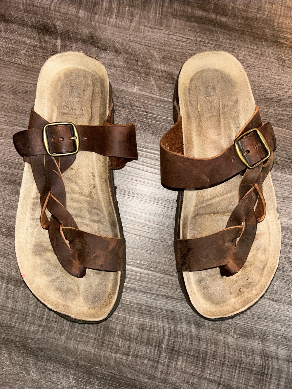 White Mountain Brown Braided Leather Slide Sandals